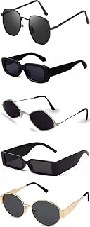 Sheomy Unisex combo offer pack of 5 shades Unisex Fashion Sunglasses Set, 5 Pairs, Metal Frame, Black and Silver - Combo5-... Price In India