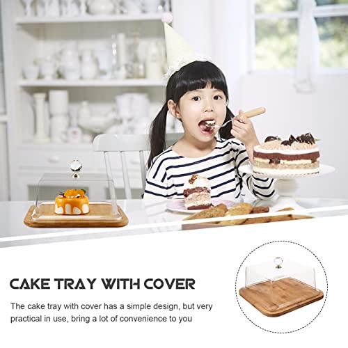 Covered Cake Stand with Transparent Acrylic Lid Wooden Cake Tray Server for Food Display for Parties and Baking Events by DOITOOL - Image 4