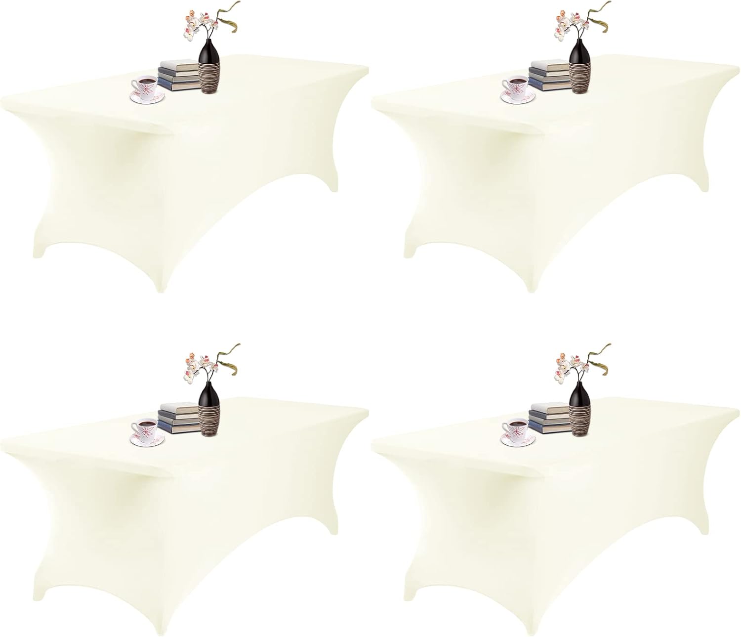 4Pack Spandex Waterproof Table Covers 8ft，Spandex 8ft Waterproof Table Cover for Party,Wedding, Banquet, and Events(Ivory)