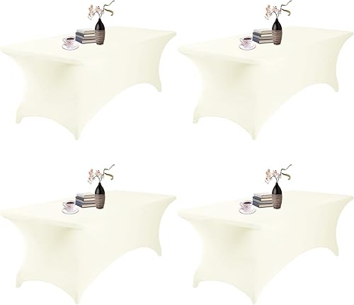 Miniatura 119 de Paquete de 2 manteles rectangulares impermeables de elastano, 6 pies, color negro, elástico, resistente a las manchas, para todas las estaciones