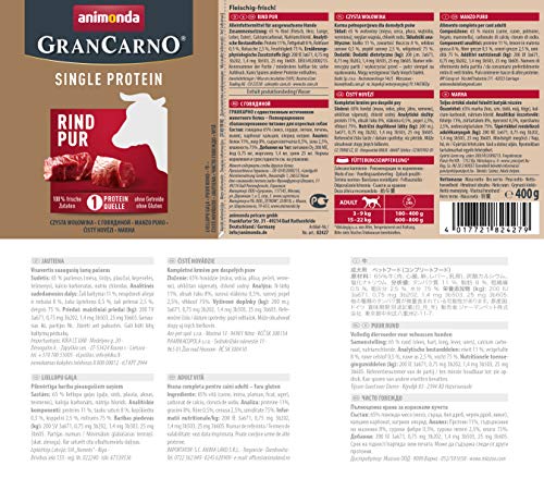 animonda GranCarno Hunde Nassfutter Single Protein Rind pur (6 x 400g), getreidefreies Hundenassfutter ohne Zucker, für ausgewachsene Hunde, mit frischem Rindfleisch und Innereien