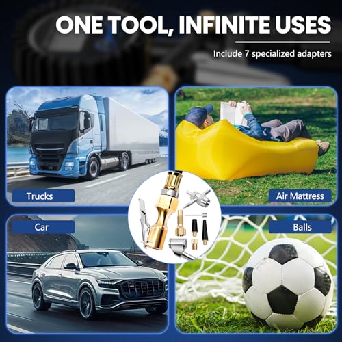 Image of Digital Tire Gauge with Inflator & Deflator - LED Display & 0.1 PSI Resolution - Quick Release Valve & Heavy Duty Chuck - w /Adapter for Car, Truck, SUV, Motorcycle, RV, Balls