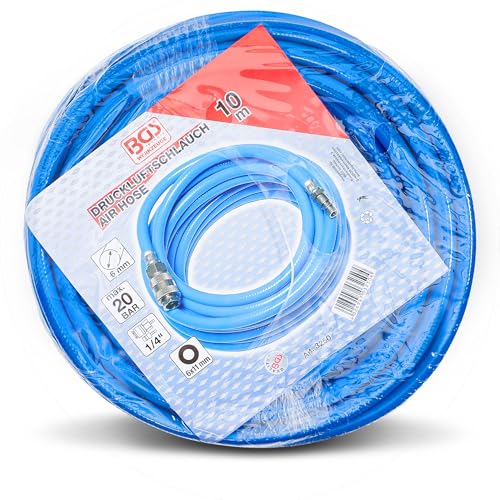 BGS 3250 | Druckluftschlauch | 10 m | Innendurchmesser 6 mm | Druckluftanschluss 1/4\ | PVC-Gewebe | mit Schnellverschlusskupplung und Stecktülle