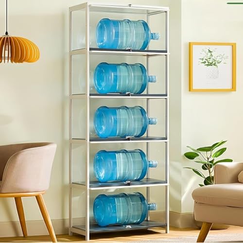 جوميلا خزانة عرض كوريو مع باب زجاجي اكريليك من 1-5 طبقات، خزانة عرض عصرية بسيطة بباب قابل للطي، رف كتب قائم على الارض (ابيض، المقاس: 31.5 × 13 × 68 انش)