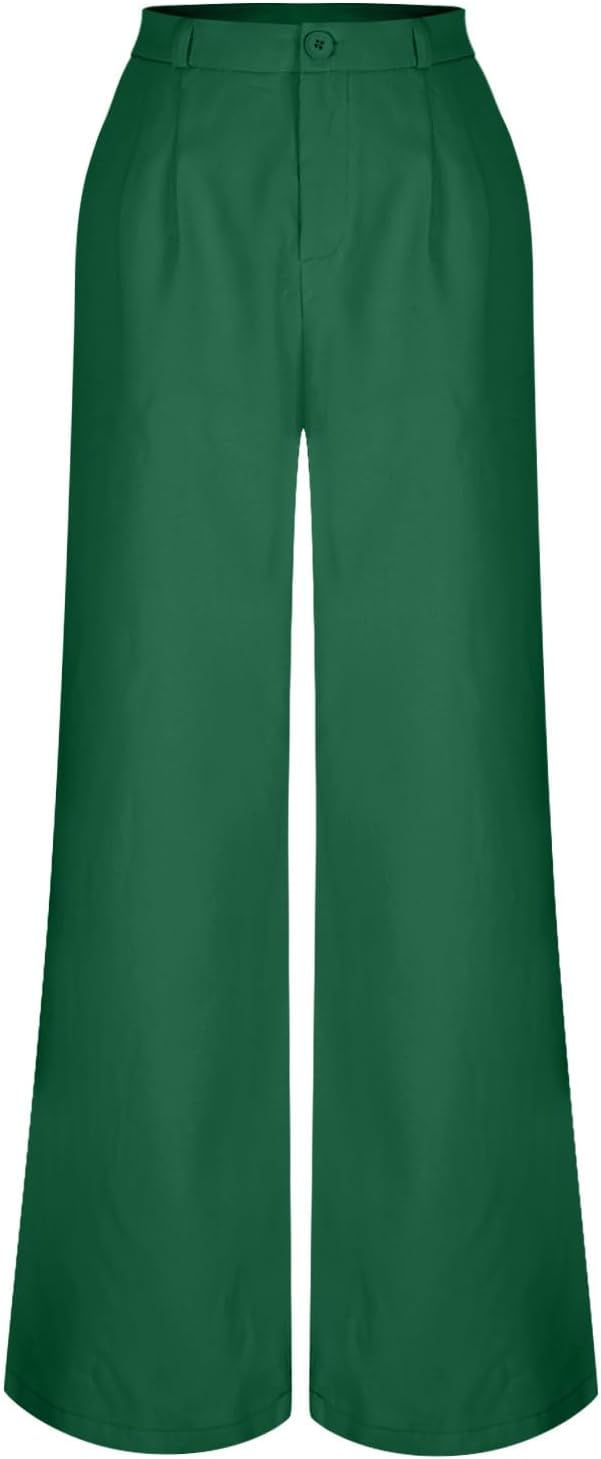 Women Wide Leg Suit Pants High Waisted Office Work Business Casual Baggy Classic Solid Color Button Basic Trousers