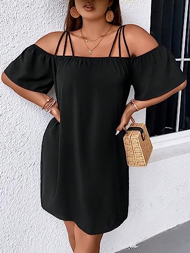 SOLY HUX Women's Plus Size Dresses Off Shoulder Short Sleeve Short Dresses Causal Loose Tunic Summer Dress4
