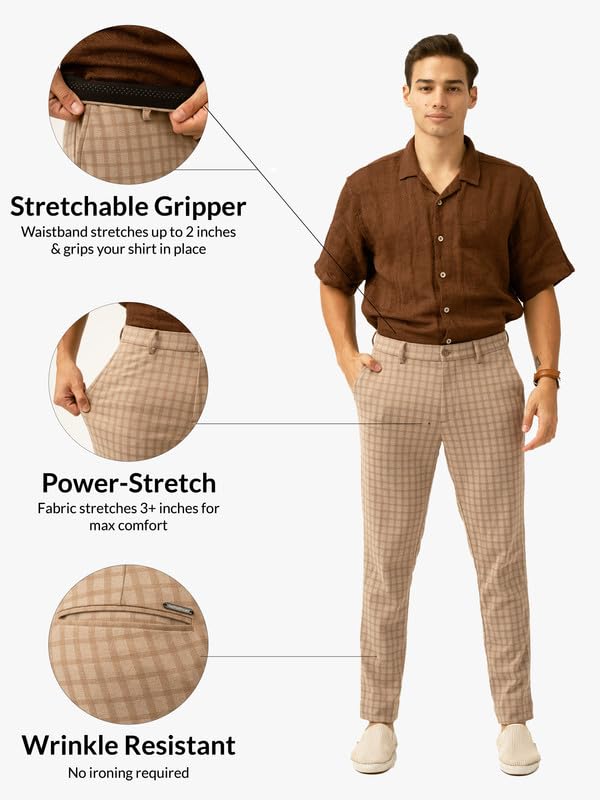 Image of The Pant Project Luxury PV Stretchable Casual Checks Pant for Men | Stylish Slim Fit Men's Wear Trousers for Office or Party