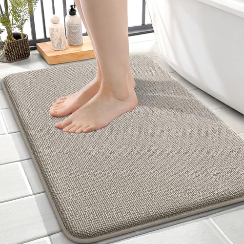 Image of OLANLY Thick Memory Foam Small Bathroom Rugs 24x16, Extra Soft Absorbent Bath Rug, Quick Dry Bath Mats, Non-Slip, Machine Washable Mat for Bathroom, Tub and Shower, Home Decor Accessories, Warm Taupe