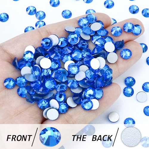 Image of 1440PCS SS4 Crystal Glass Flatback Rhinestones, Round Flat Back Crystal Gems for Nail Art and Craft Clothes, Glue Fix Diamond Stones Capri Blue (1.5-1.7mm)