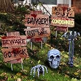 【Gruseliges und lustiges Design】 Diese Halloween-Warnschilder bestechen durch ein blutiges und gruseliges Design mit grotesken Warnbuchstaben. Totenkopf und -arme sind fein oberflächenbehandelt und poliert, um einen realistischen Effekt zu erzielen und eine gruselige Atmosphäre zu schaffen.