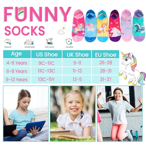 Image of WEVIAS Kids Girls Socks Unicorn Ankle Funny Cartoon Low Cut Cotton Cute Novelty Fashion Toddler No Show Silly Socks 6 Pairs