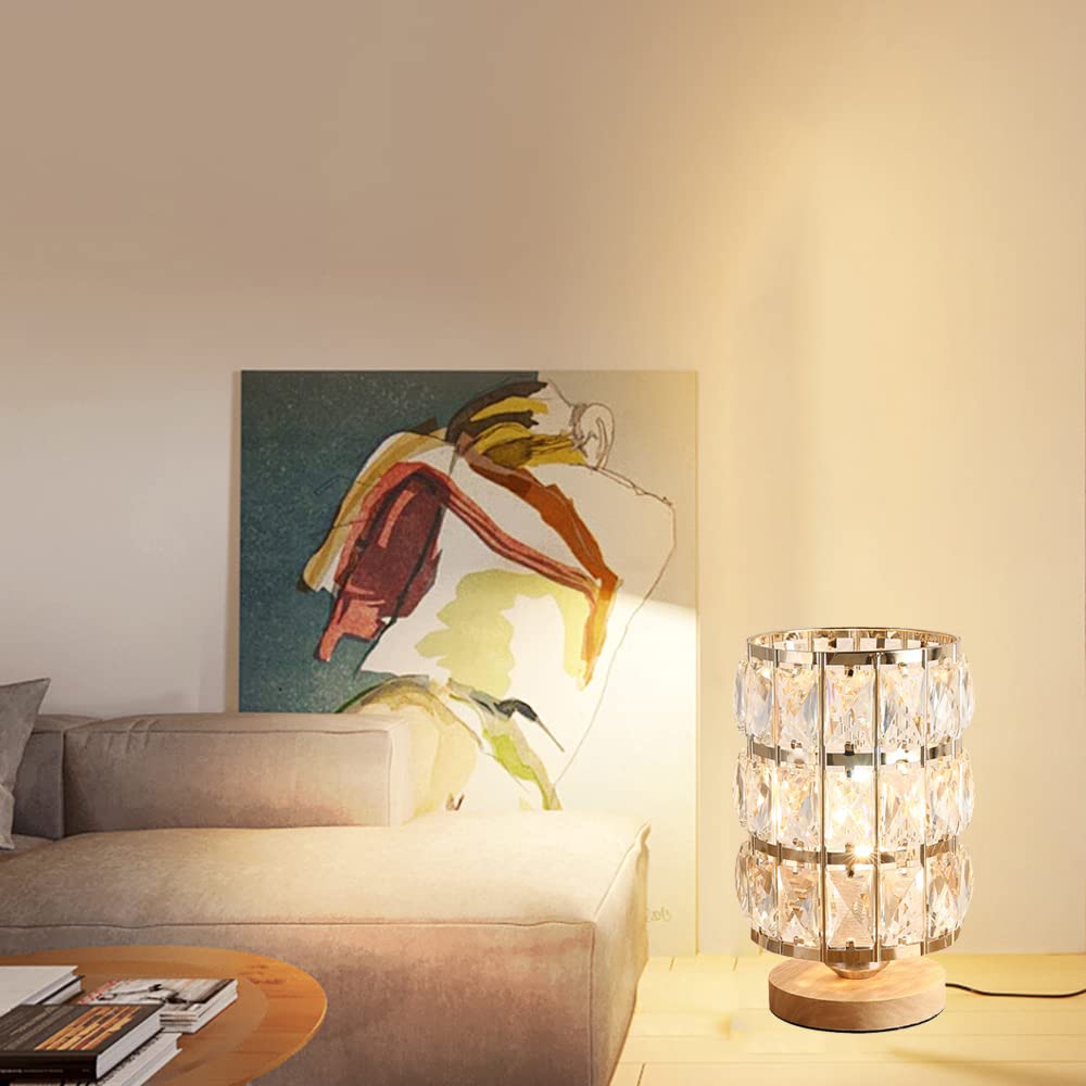 Lámpara de mesa de cristal moderna, Elegante Lámpara Decorativa de Mesita de noche, Lámpara de escritorio con interruptor de encendido / apagado en línea para dormitorio, sala de estar (B)