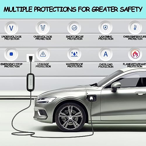 EV Charger, 16Amp 110V/240V Portable Level 1 Level 2 Electric Vehicle Charging Station with NEMA 6-20 Plug & NEMA 5-15 Adapter for J1772 Electric Cars