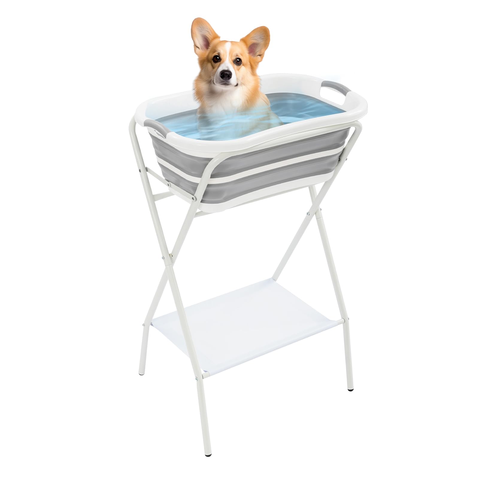 MIIWWOWO Pet Bath Elevated Dog Bathing Tub Washing Station for Grooming - Collapsible Foldable Portable Shower Bathtub with Stand for Small Dogs Cats Pet for Indoor and Outdoor - 110 lbs Capacity