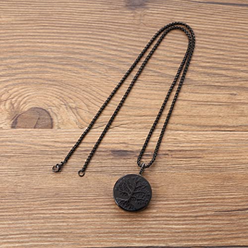 Coai Tree Of Life Healing Crystal Black Obsidian Necklace Stainless Steel Box Chain #TOP2