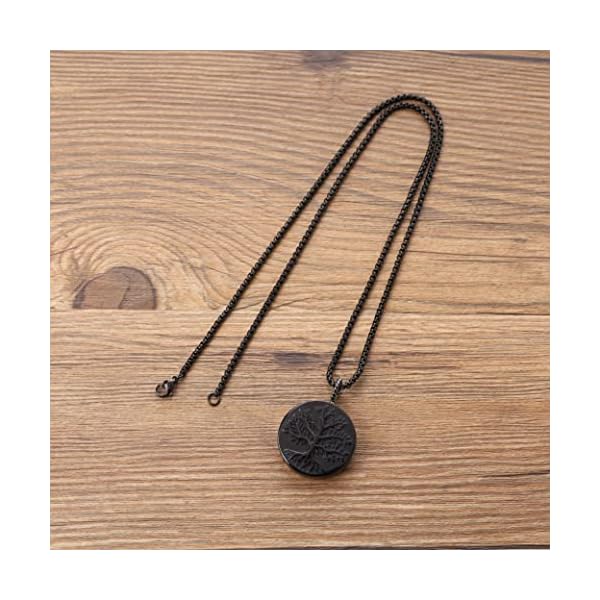 COAI Tree of Life Healing Crystal Black Obsidian Necklace Stainless Steel Box Chain 60cm - Image 4