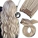 Moresoo Human Hair Extensions Clip in Blonde 12 Inch Thick Remy Hair Clip in Hair Extensions Ash Blonde and Blonde Highlighted Clip in Extensions P#18/613 Lace Weft 70G/5PCS