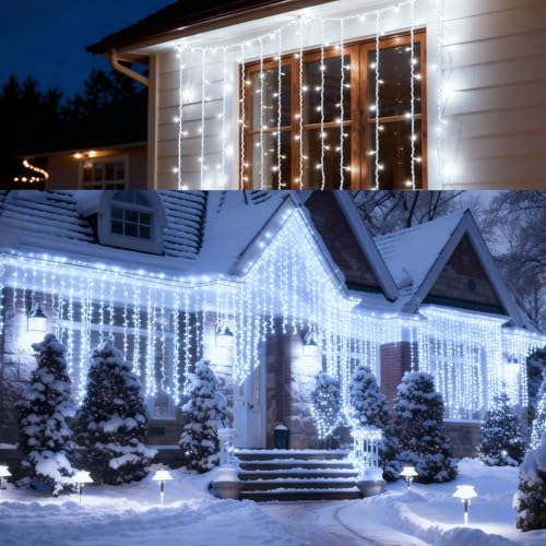 Eisregen Lichterkette Außen [mit Fernsteuerung]PEMOTech 85 Tropfen...