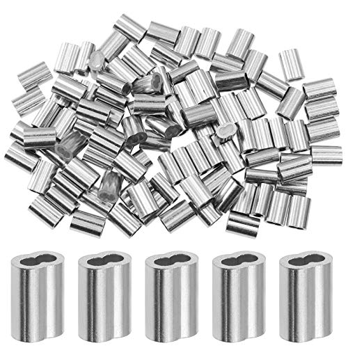 PHITUODA 100pcs 1/16 Inch Aluminum Crimping Loop Sleeve for Wire Rope and Cable, Double Hole Type