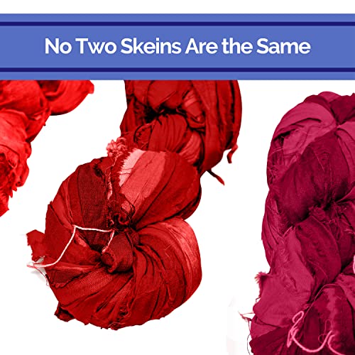 Revolution Fibers - 100% Recycled Saree (Sari) Silk Ribbon Yarn - Bulky Weight - 50 Yards Per 100 Grams | Knitting & Crocheting | Jewelry Making, Gift Wrapping And Weaving (Maroon & Reds Mix) #TOP3