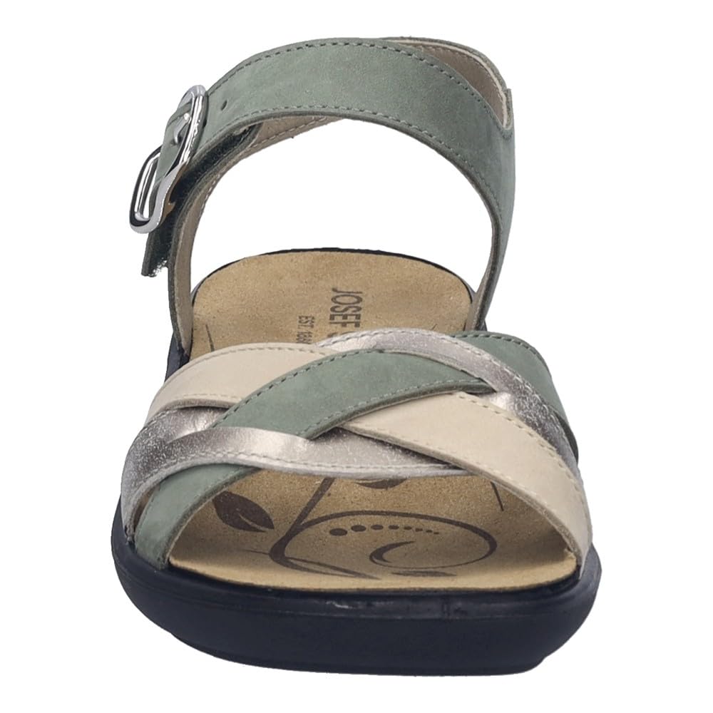 Josef Seibel IBIZA-16 NUBUCK VERDE (kaki). Sandalia cómoda, cierre de gancho y bucle ajustable, plantilla anatómica extraíble, suela PU ligera y cuña 2,5 cm.