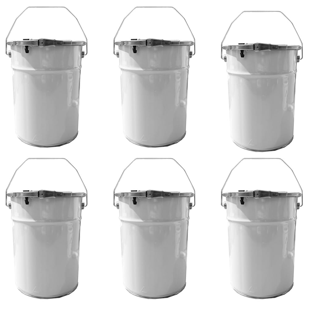 Leerer 5-Liter-Eimer aus Metall, rostfrei, mit wiederverwendbarem Deckel, 5000 ml Vorratsbehälter für Farben auf Wasserbasis, 6 Stück