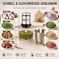 Kitchen in the Box Zerkleinerer Küche Elektrisch 400W Multizerkleinerer, fleischwolf mit 2 Schüsseln(2L+2L) und 2 Bi-Level Edelstahl Klingen, Universalzerkleinerer für Fleisch,Gemüse,Zwiebeln,Obst – Ansicht 7