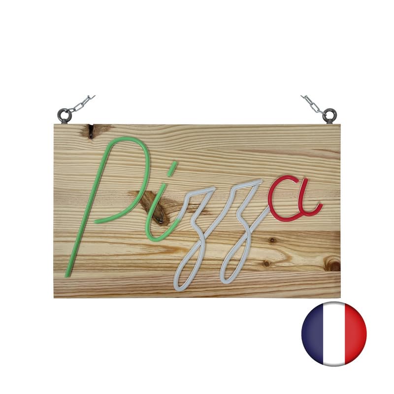 Insegna luminosa a LED per interni "Pizza" in legno - Produzione francese