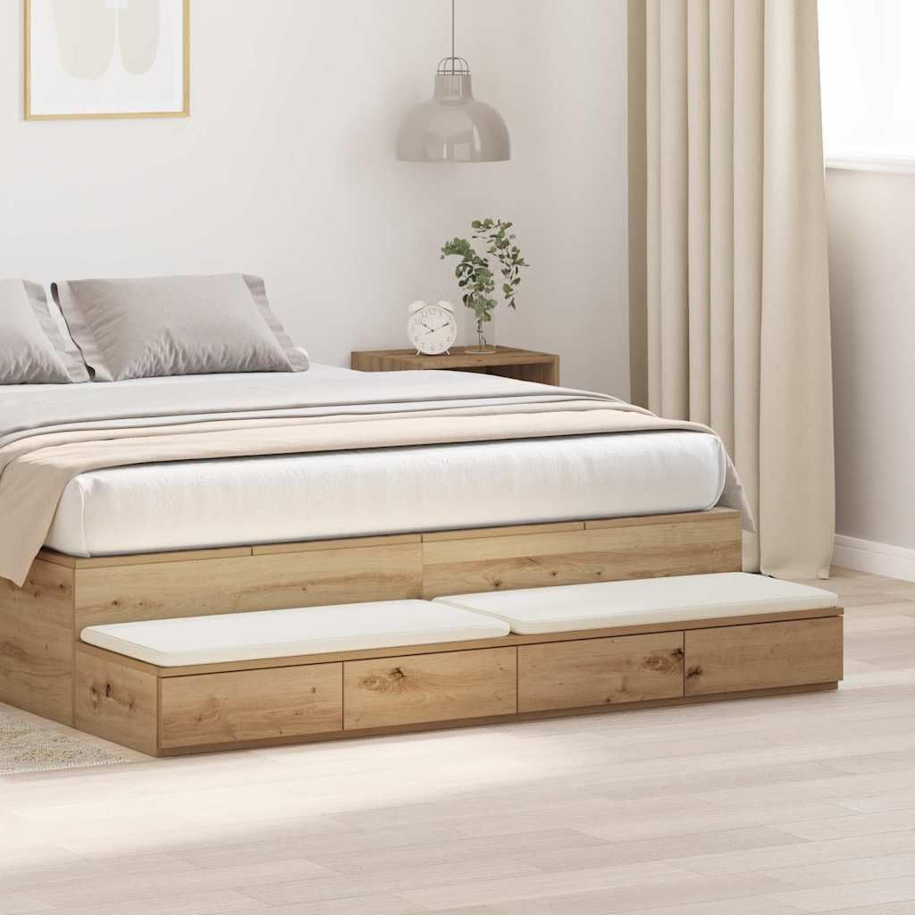 Minimalistische Bettschubladen Artisan-Eiche - 140x36,5x16,5 cm Holzwerkstoff Unterbettkommode mit 4 Push-to-Open Schubladen, Bett-Unterbau & Sitzgelegenheit fürs Schlafzimmer