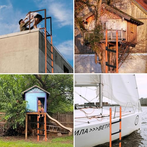 Feuerfeste Rettungsleiter mit 2 Karabinerhaken - Strickleiter,Notleiter Fluchtleiter Tragbar, Belastbar bis 600kg für Haus & Wohnung (10M)