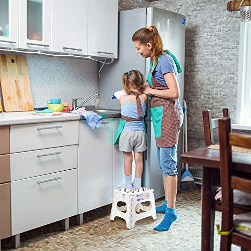 Image of Dyforce Folding Step Stool 9 Inch, Kids Step Stool, Heavy Duty Step Stools for Adults, Compact Foot Stools, Light-Weight Toddler Step Stools for Kitchen, Bathroom, Holds Up to 300 lbs (White)