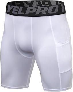 Cenlang Men's Compression Shorts with Pockets Dry Fit Athletic Biker Shorts Workout Running Performance Baselayer Underwear