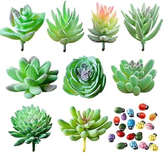 9 Pcs Mixed Artificial Succulent Flowers Plants Succulents Picks Unpotted Faux Succulent Plant Hanging Stems Plants for Home Decorations Indoor Outdoor Garden DIY Landscape Decorations Supplies