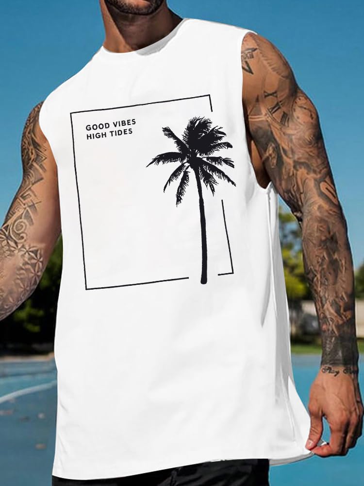 Canotte da spiaggia da uomo senza maniche con palme grafiche camicie per allenamento muscolare canotta estiva vacanza camicia
