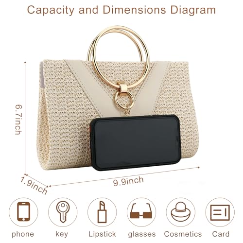 Image of YYW Summer Beach Straw Evening Bag,Straw Clutch Purse Straw Handbag Shoulder Bag Top-handle Bag