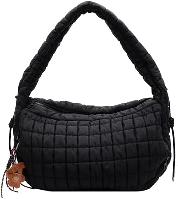 Women Quilted Tote Bag Large Quilted Carryall Puffer Shoulder Bags Lightweight Soft Crossbody Bag Zipper Padding