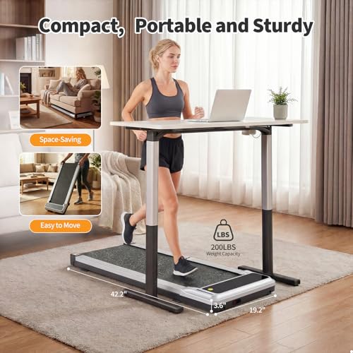 Image of NEWBULIG Under Desk Walking Pad Treadmill, Portable Compact Electric Treadmill with Remote Control, Quiet Fitness Equipment & LED Display for Home & Office, Black&Sliver
