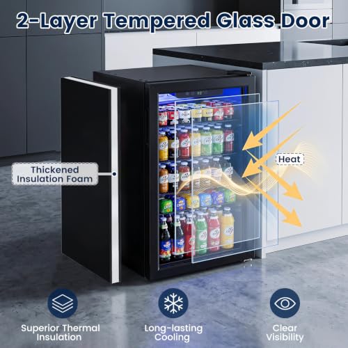 Image of COSTWAY 3.2 Cu.Ft Compact Beverage Refrigerator with Glass Door, 90 L | Mini Fridge with 4 Adjustable Shelves & Digital Temperature Control for Beer, Soda, Wine, Drink Cooler for Home, Kitchen, Bar
