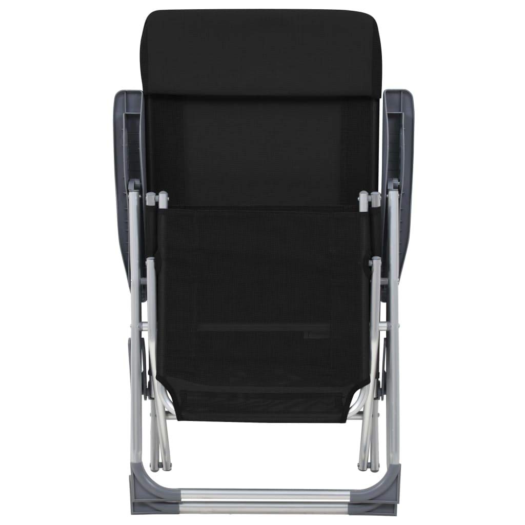 Klappbare Liegestühle mit Fußteil 2 STK. Schwarz Textilene, Verstellbare Campingliegen für Outdoor, Langlebige Aluminium Konstruktion und Atmungsaktives Gewebe