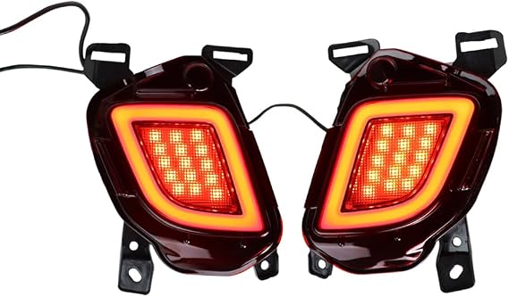 MACHSWON Rear Bumper LED Reflectors Light Lamp, Back Bumper Reflectors Red Lens Brake + Driving + Turn Signal Lamp, 2015-2019 Compatible with Toyota Highlander