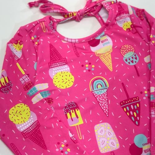 Roupa De Banho Praia Natação Maiô Forrado Infantil Menina (BR, Numérico, 10, Padrão, Sorvetes Pink)