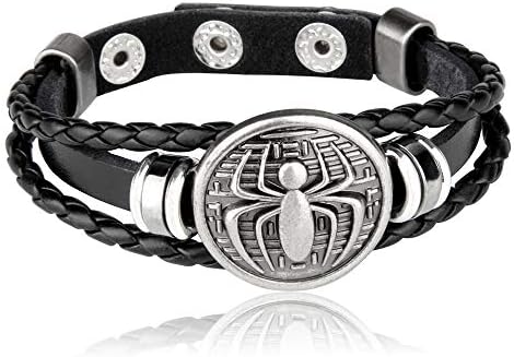 caupvg Superhero Bracelets Anime Spider Leather Bangle Anime Cute Cartoon Wristband Bangles Cosplay Prop Classic Movie Fans Wrist Belt Jewelry Gift for Men Boys (black)
