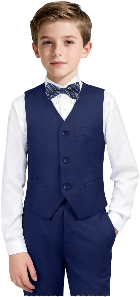 Boys Formal Suit Vest and Pants Set 6 Pieces Suits for Boy Wedding Ring Bearer Outfit for Kids Tuxedo
