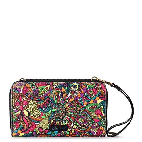 Image of Sakroots Artist Circle Smartphone Crossbody in Coated Canvas, Detachable Wristlet Strap, Rainbow Spirit Desert II