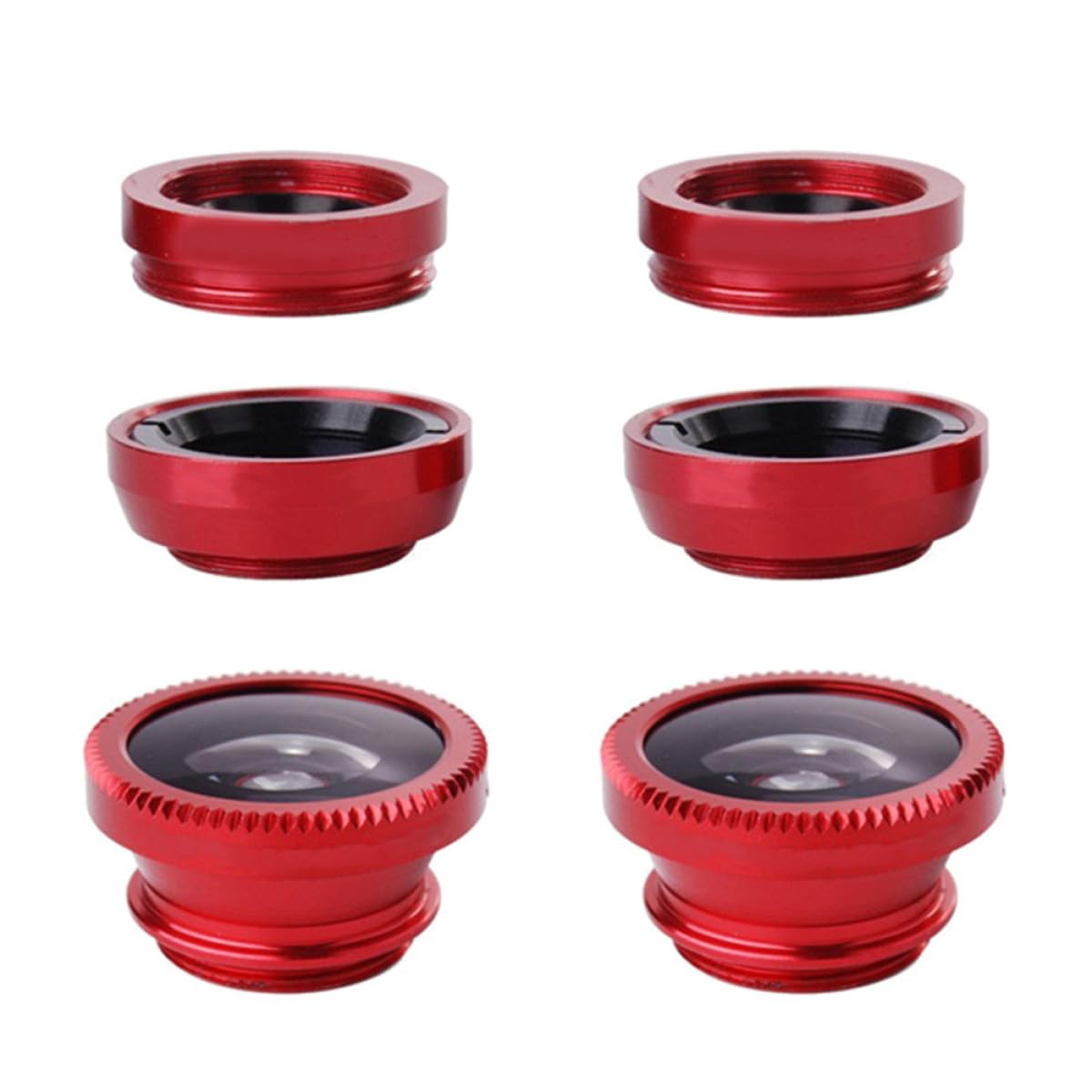 Healifty 2 Sets 3-in-1 Clip-on Mobile Camera Lens Kit with Wide Angle, Macro, and Fish Eye Lenses, Red Lens with Black Clip, Compatible with Smartphones for Travel and Photography