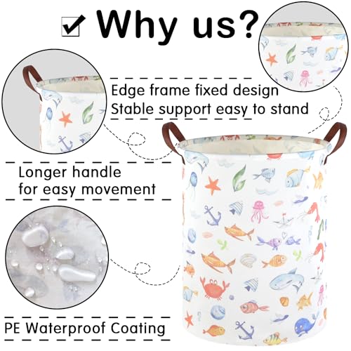 Image of Marine animal kids waterproof foldable laundry basket,Fish Hamper,Nursery Hamper,Baby Storage Baskets for boy Room,Gift Baskets,Home Organizer,Nursery Decor(Fishes)