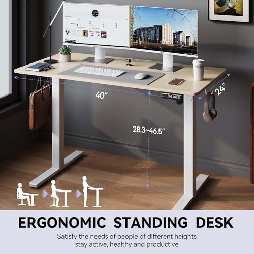 Gamork Electric Standing Desk,40x24 Inches Adjustable Height Stand up Desk, Sit Stand Home Office Desk with Splice Board, 3 Preset Heights,Equipped with Hooks,Ergonomic Computer Workstation，Nature by Gamork - Image 3