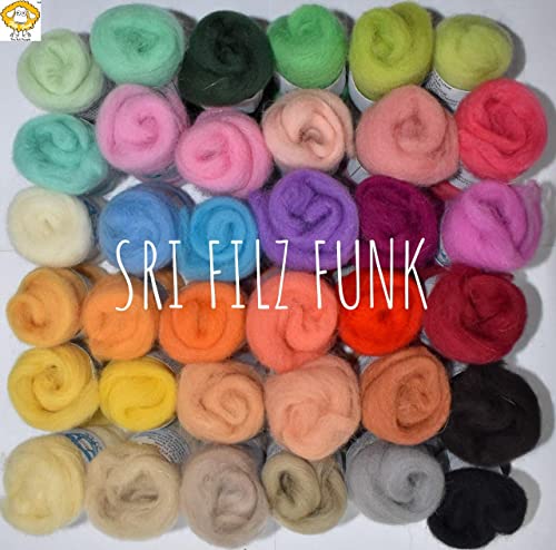 Image of 36 Color - 3 Gram Each Color DIY Crafts Colorful Roving Wool Soft Fiber Set for Needle Felting, Wet Felting, Hand Spinning, Art Projects, Ornaments & Decorations (Total 108 Gram)