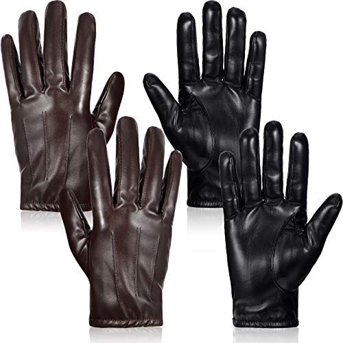 2 Pairs Genuine Protective Leather Motorcycle Gloves, Winter Warm Touchscreen Texting Cashmere Lined Driving Motorcycle Gloves For Men(X-Large)
