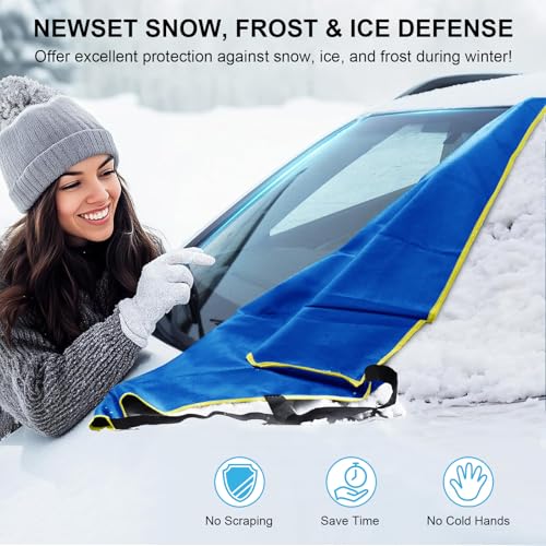 Image of Windshield Cover for Ice and Snow,【Newest 600D Oxford Fabric for Efficient Protection】 Windshield Snow Cover Against Frost with Straps & Side Panels, Fit for Most Cars, SUVs & Trucks (68 inchx42 inch)-Blue